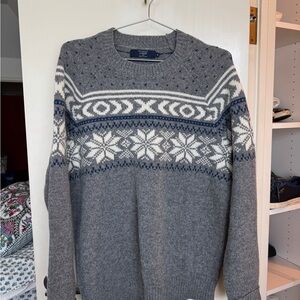 J. Crew Gray and Blue Nordic Pattern Crewneck Sweater